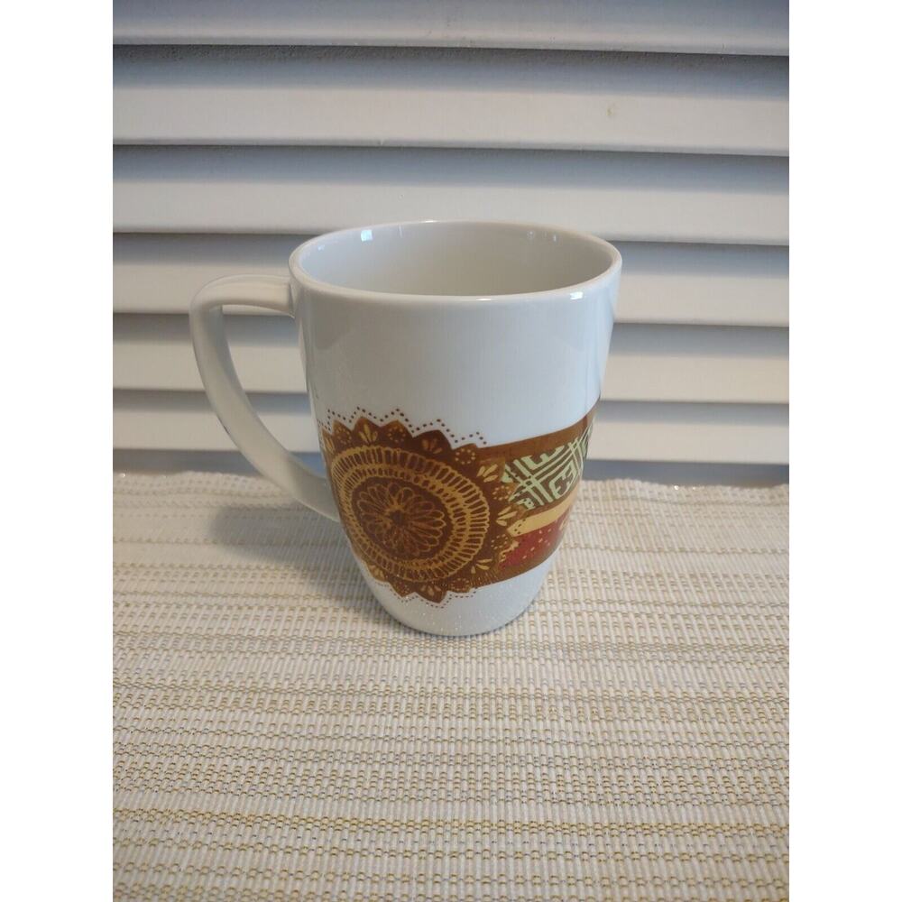 Corelle Coordinates Bamako Brown Band White Porcelain 10 Oz. Coffee Tea Mug Cup